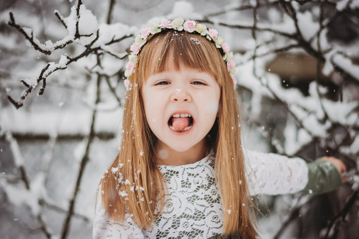 Handcrafted Ivory and Pink Flower Girl Crown