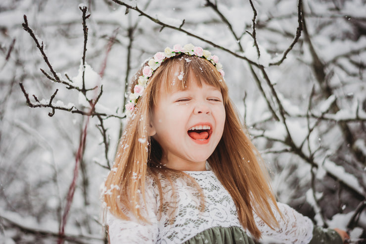 Handcrafted Ivory and Pink Flower Girl Crown