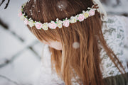 Handcrafted Ivory and Pink Flower Girl Crown