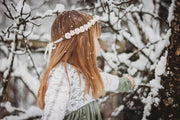 Handcrafted Ivory and Pink Flower Girl Crown