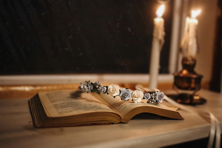 Handcrafted Silvery Blue Winter Flower Crown