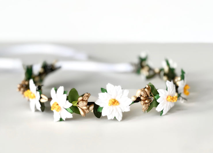 Handcrafted White and Gold Holiday Flower Crown