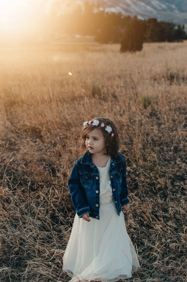 Handcrafted Burgundy White and Pink Flower Girl Crown