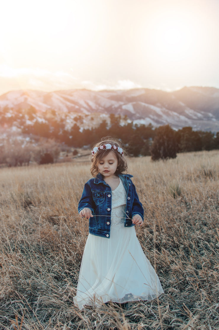 Handcrafted Burgundy White and Pink Flower Girl Crown