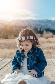 Handcrafted Burgundy White and Pink Flower Girl Crown