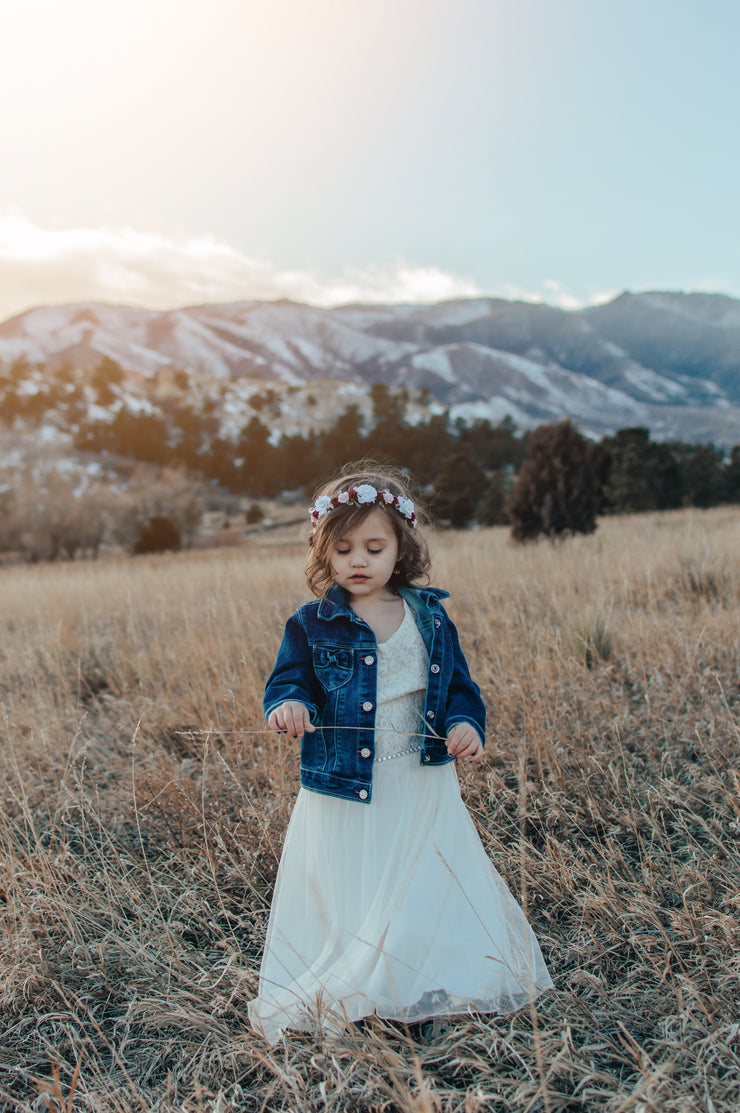 Handcrafted Burgundy White and Pink Flower Girl Crown