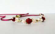 Handcrafted Blush Burgundy and Gold Flower Crown