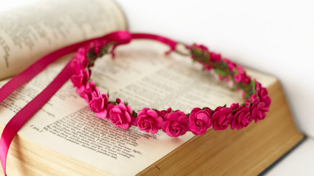 Handcrafted Hot Pink Rose Flower Crown