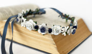 Handcrafted Steel Blue and White Berry Flower Crown