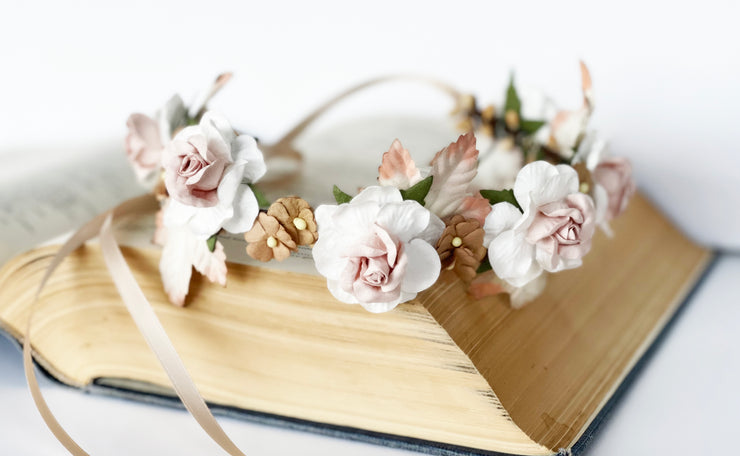 Handcrafted Rustic Blushing Maple Leaf Flower Crown