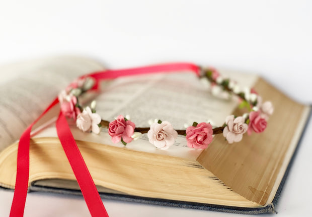 Handcrafted Coral and Pale Blush Flower Crown