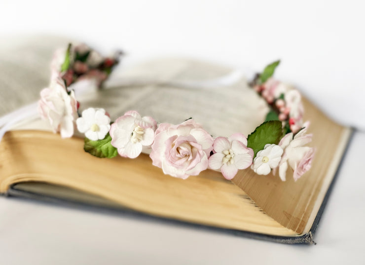 Handcrafted Blush Pink and White Flower Crown