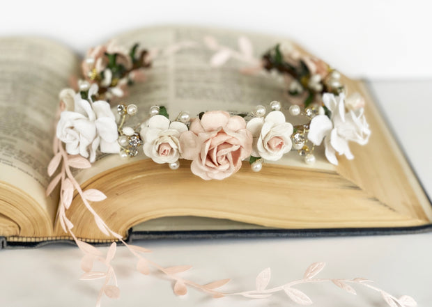 Handcrafted Blush and Off White Flower Crown