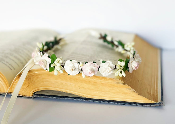 Handcrafted Blush and Ivory Berry Flower Crown