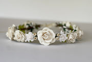 Handcrafted White and Ivory Rose Flower Crown