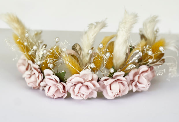 Handcrafted Blushing Boho Goddess Flower Crown