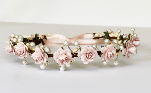 Handcrafted Pearl Blush Flower Crown