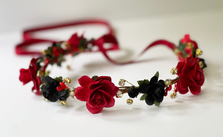 Handcrafted Gothic Red and Black Flower Crown