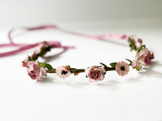 Handcrafted Vintage Pink Flower Crown