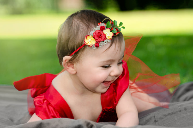 Handcrafted Autumn Red and Yellow Newborn Headband