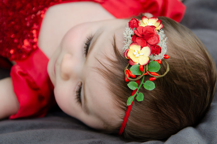 Handcrafted Autumn Red and Yellow Newborn Headband