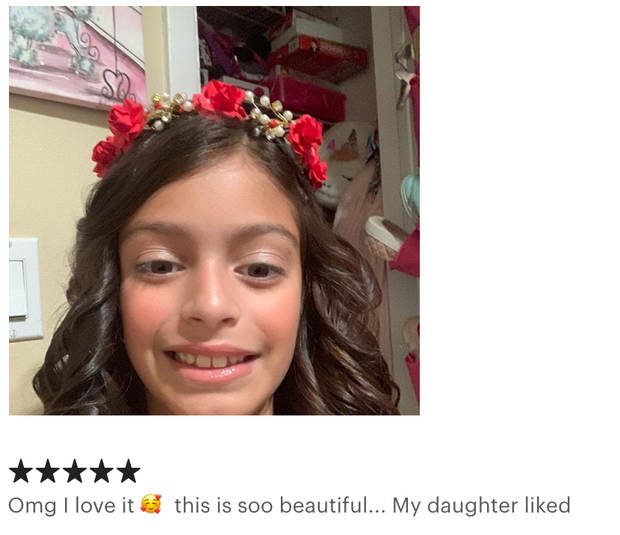 Handcrafted Red Rose Pearl Flower Girl Crown