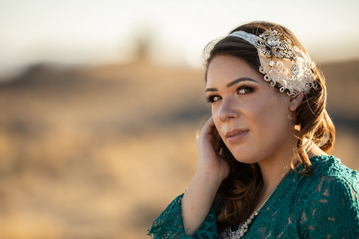 Handcrafted Roaring 20s Champagne and Gold Headband