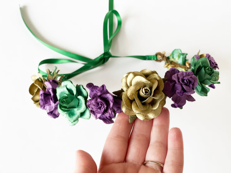Handcrafted Mardi Gras Flower Crown