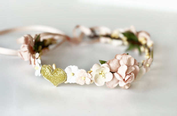 Handcrafted Blushing Gold Valentines Flower Crown