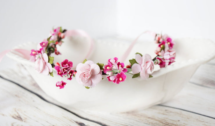 Handcrafted Pink Rose Blossom Flower Crown
