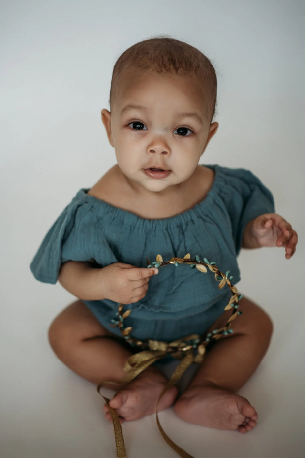 Handcrafted Simple Teal and Gold Leaf Crown