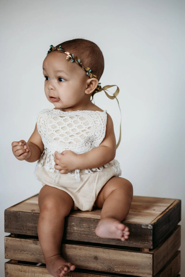 Handcrafted Simple Teal and Gold Leaf Crown