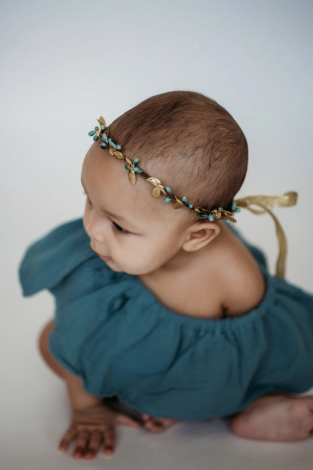 Handcrafted Simple Teal and Gold Leaf Crown