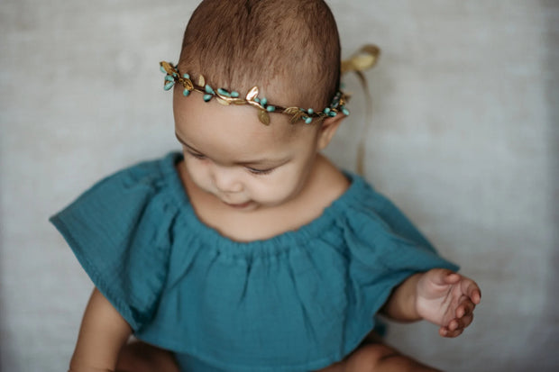 Handcrafted Simple Teal and Gold Leaf Crown