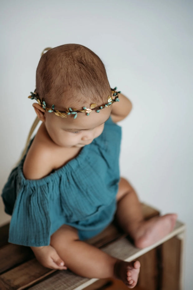 Handcrafted Simple Teal and Gold Leaf Crown