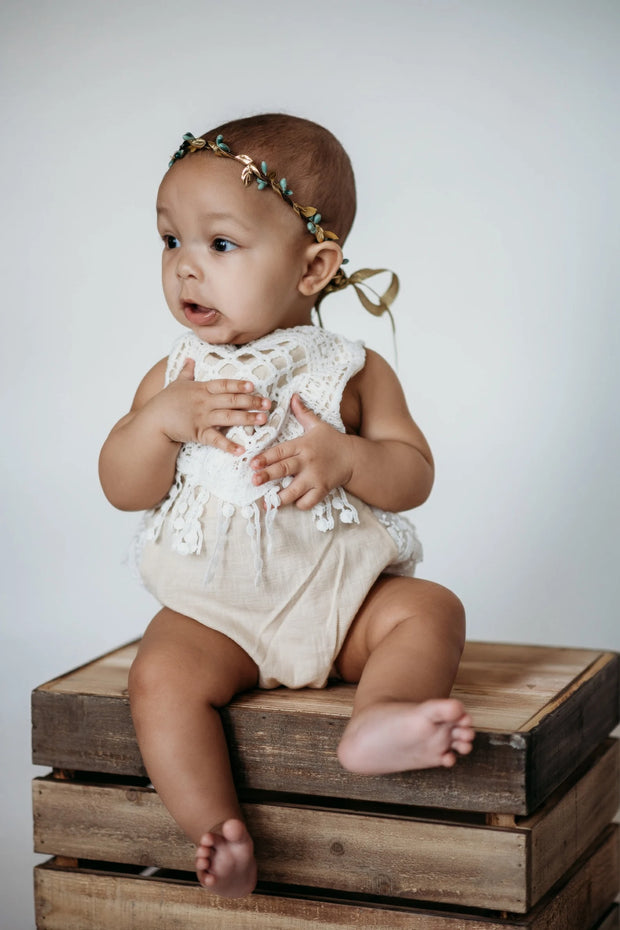 Handcrafted Simple Teal and Gold Leaf Crown