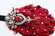 Handcrafted Roaring 20s Red and Black Feather Headband