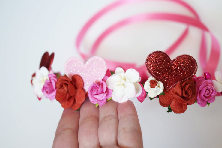 Handcrafted Glitter Heart Flower Crown