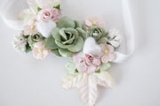 Handcrafted Sage Green and Blush Pink Headband