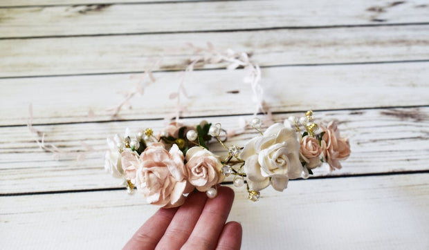Handcrafted Blush and Off White Flower Crown