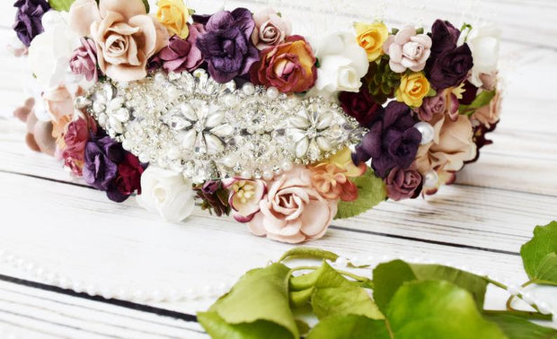 Big Pearl Bridal Flower Crown Succulent Wedding Hair Wreath Adult Accessory Feather Babys Breath Boho Bride Lace