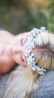 Handcrafted Light Gray Pearl Flower Crown