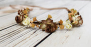 Handcrafted Rustic Brown and Ivory Flower Girl Crown