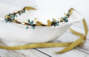 Handcrafted Simple Teal and Gold Leaf Crown