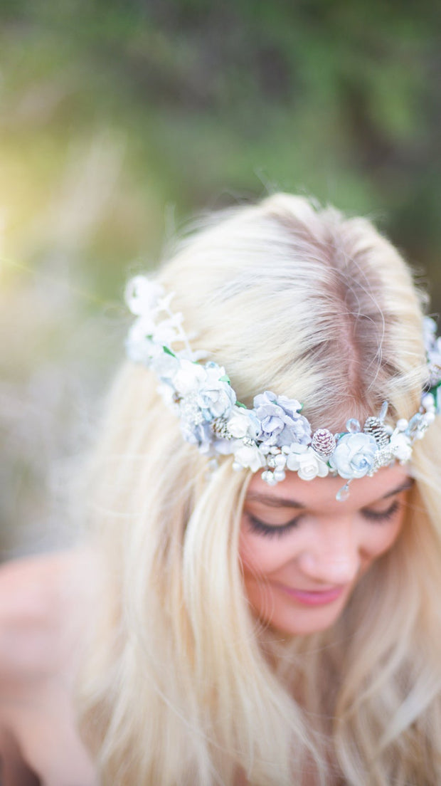 Handcrafted Snow Goddess Bridal Flower Crown