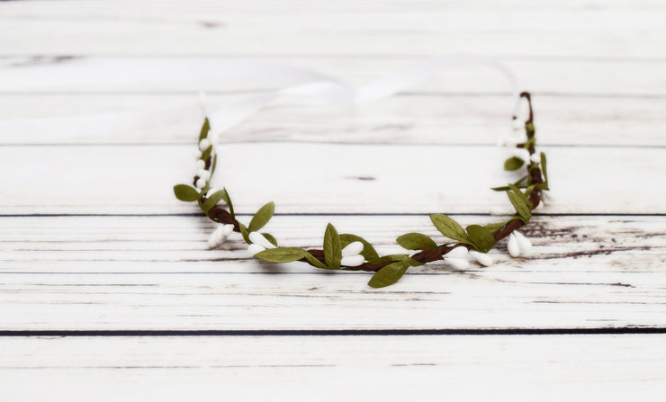 Handcrafted White and Green Simple Crown