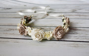 Handcrafted Rustic Beige and Ivory Flower Crown