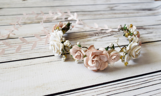 Handcrafted Blush and Off White Flower Crown