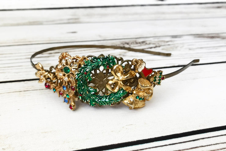 Vintage Christmas Wreath Jewelry Collection Headband Holiday Collectors Item Fancy Christmas Tree Bridal Wedding Stocking