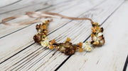 Rustic Flower Girls Crown Brown Ivory Tan Small Wedding Headpiece Boho Bridal Fashion Country Bridesmaid Accessory Wreath